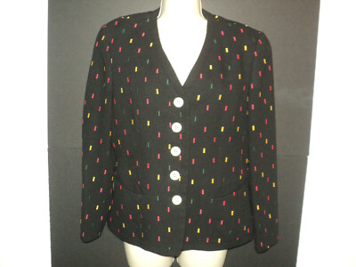 Vintage Mondi Jacket Size 38 (Small 8 US) Black Multi-Color Embroidery