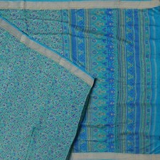 Namaste Vintage Blue Sarees 100 Pure Silk Printed Indian Sari 5YD Craft Fabric