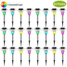 24Pcs Outdoor Solar LED Garden Lights Color Changing Landscape Pathway Lawn Lamp