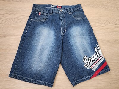 Southpole Jean Shorts Mens 34 Blue Embroidered Baggy Denim Jorts