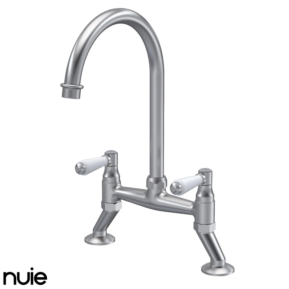 Nuie Bridge Kitchen Sink Mixer Tap Lever Handle Brushed Nickel - Image 4 of 4