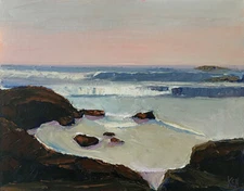 PINK GLOW Original Seascape Expression Oil Painting 16x20 072117 Kenneth John