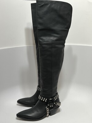 Vtg JUNYA WATANABE COMME DES GARCONS BLACK LEATHER CHAIN BOOTS