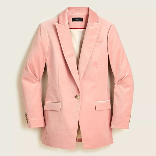 NWT J.Crew Willa blazer in stretch velvet, size 6, clay sand pink color - Picture 2 of 5