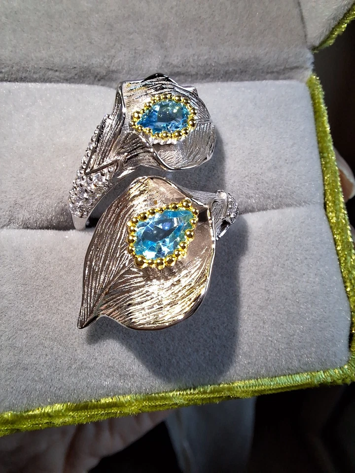 Anello "Calle" Placcato Oro Kt.18  Con Topazi Blu Naturali - Immagine 3 di 4