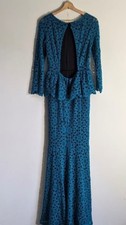 Alice & Olivia Stacey Bendent Regina Peplum Teal Crochet Dress Gown