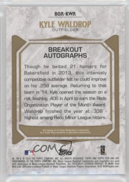 2016 Topps Tier One Breakout Copper Ink /25 Kyle Waldrop #BOA-KWA Rookie Auto RC - Image 2 of 2