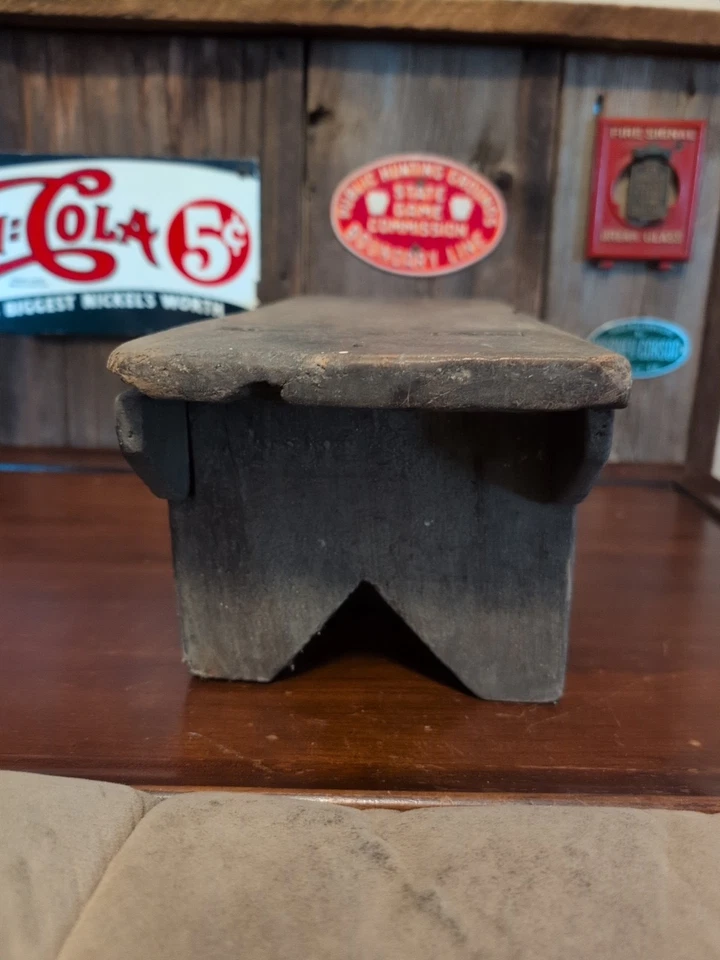 Primitive Handmade Small Farm House Wooden Stool / Bench 18" x 6 1/4" x 6 1/2" - Image 3 of 4