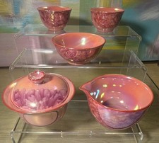 Chinese Porcelain Tea Set Pink Purple Glaze Marked Base      China