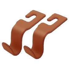 Leather-Wrapped Car Headrest Hooks Seat Back Organizer - 2 Pack U Brown