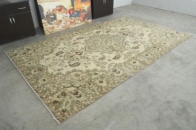 Oversize Turkish Rug 7x10 Hand-Knotted Vintage Oushak Wool Rug Faded Carpet,733