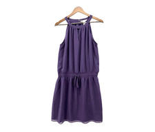 White House Black Market Purple Chiffon Sleeveless Dress M Tie Waist