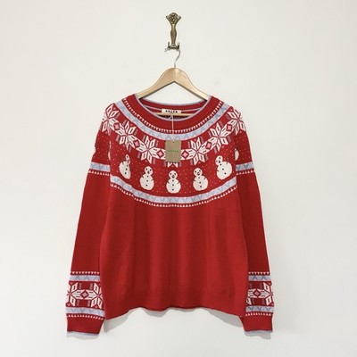 Boden Edie Fair Isle Weihnachtspullover Gr. XL Schneemannpasse rot Wolle Alpaka