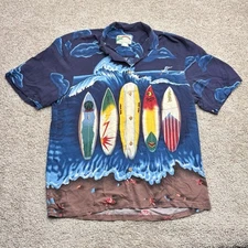 Paradise Found Men Hawaii Large Button Down Shirt Surf Boards Beach