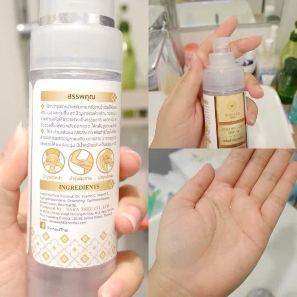 Pinnara Coconut Serum Cold Oil Press Virgin Vitamin C for Skin Hair Face 85ml x3 - Image 3 of 4