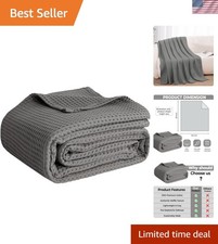 Elegant 100 Cotton Waffle Weave Throw Blanket - Lightweight Dark Grey 50" x 60"