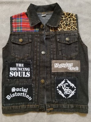 DIY Punk Patched Girls Vest XS RAMONES, Minor Threat, Monster Squad