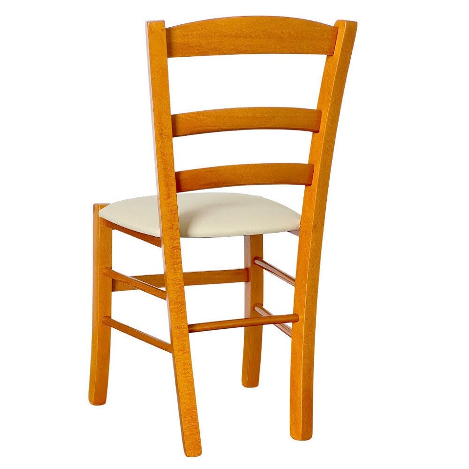 Chaise En Bois Paesana Cerise Avec Assise En Similicuir Beige