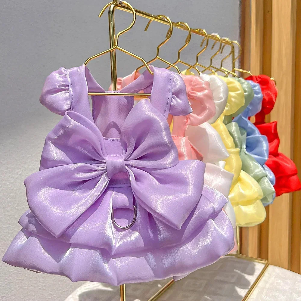 Fashion Sphynx Cat Full Dress with Bow Sweet Pet Wedding Dresses