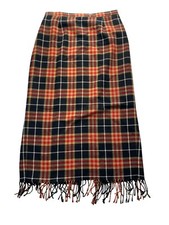 Vintage Requirements Petite Plaid Fringe Maxi Skirt Back Slit Size 10P 7202