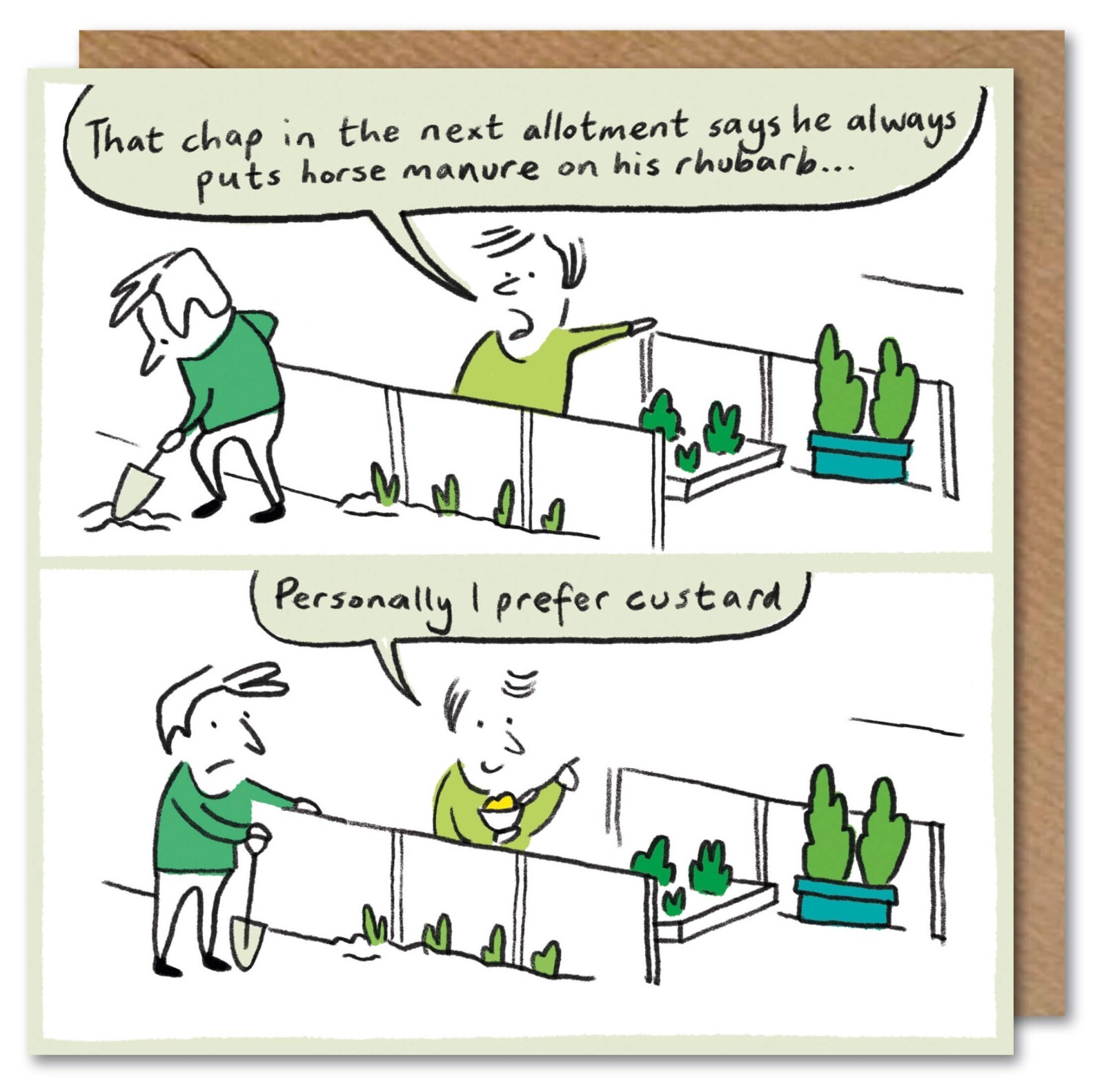 Funny Birthday Card Allotment Rhubarb Custard - Humorous Greeting Card