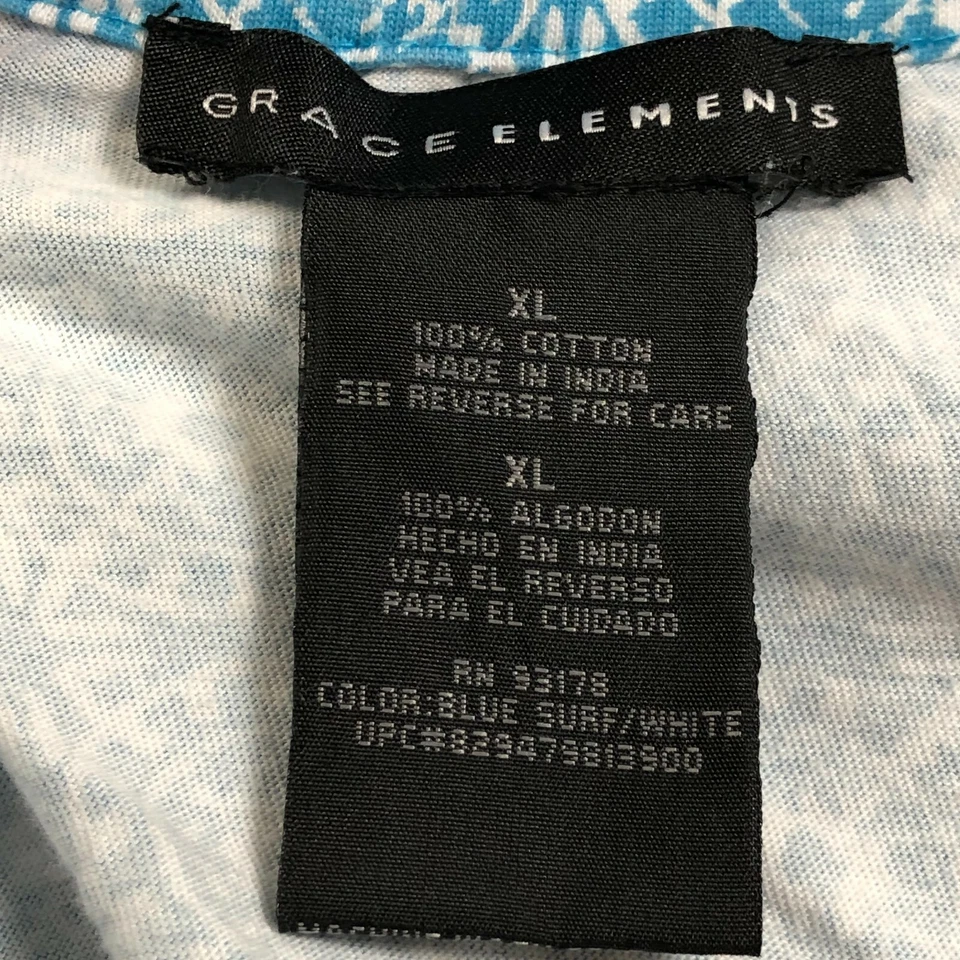 Camiseta Grace Elements Top Mujer Extra Grande XL Azul Blanco Geométrica Manga Corta Foto 4 de 4