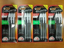 4 Pks of 3 (12 Pens) BIC Atlantis Glide Exact Ball Point Pen, Fine Pt Black R3P2
