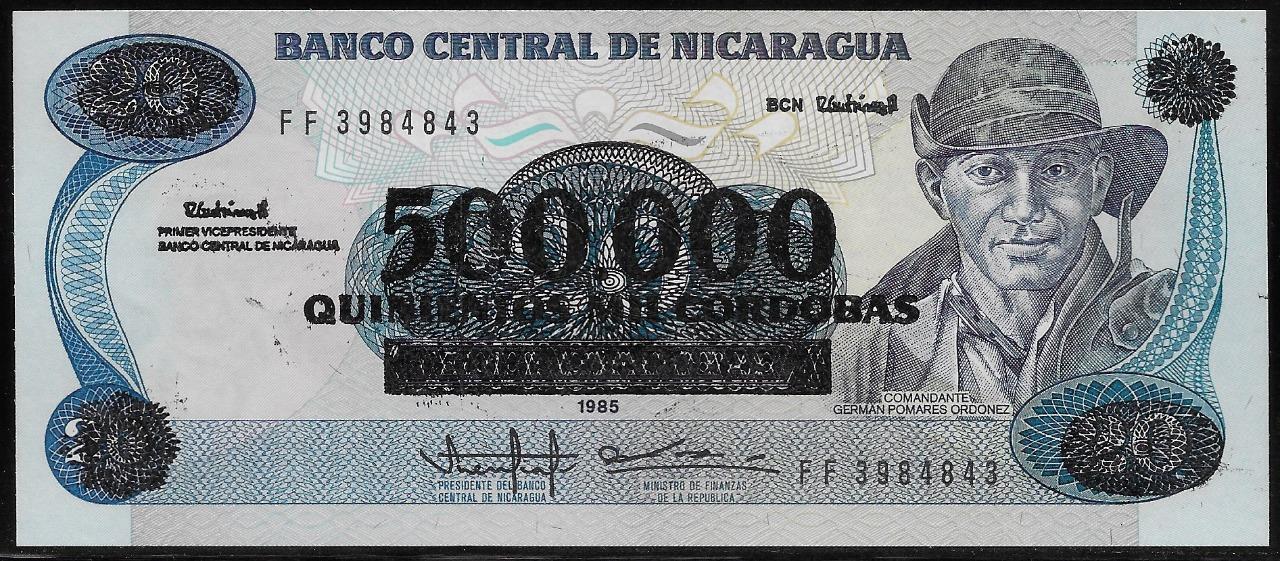 Nicaragua 500,000/20 Cordobas 1985 Unc