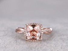 Natural Morganite 8mm Cushion Wedding Band Ring Sterling Silver 925