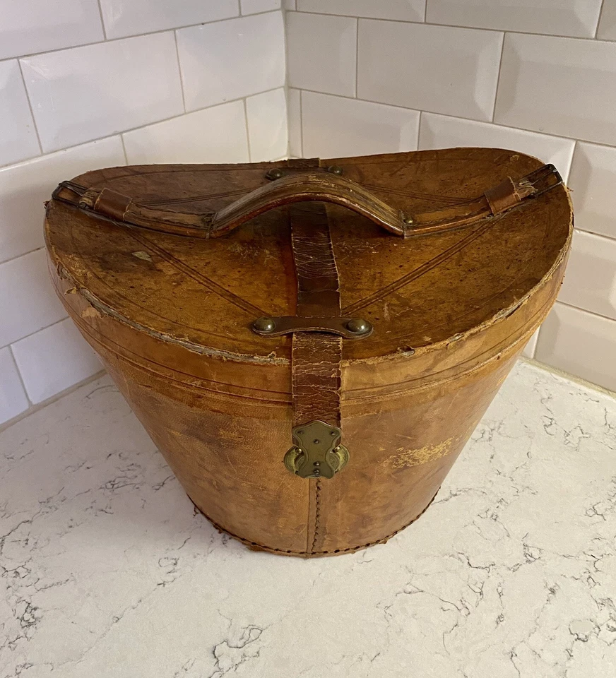 Antiguo sombrero de copa belga y estuche en relieve - piel de castor - ¡estilo steampunk!! Foto 4 de 4