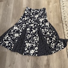 NEW TALBOTS Women's Viscose Skirt Dwek Blue Floral Black White Size 4