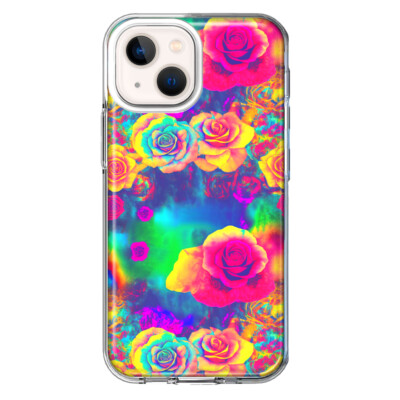 For Apple iPhone 13 Shockproof Hybrid Case, Hippie Tie Dye Colorful Roses Cover