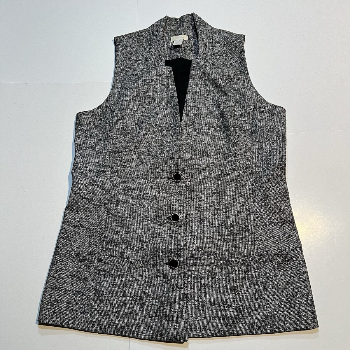 Chico's Vest Silver Black sz 0 Metallic Thread Rhinestone Chico's Vest Silver Black sz 0 Metallic Thread Rhinestone