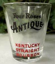 FOUR ROSES ANTIQUE SHOT GLASS "KENTUCKY STRAIGHT BOURBON" Red & Black