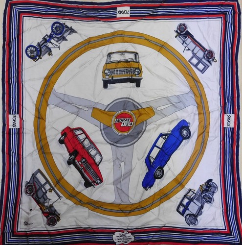 Foulard Carré Vintage En Soie 100% - Dimensions ~100x80cm - Couleurs Bleu, Rouge, Vert