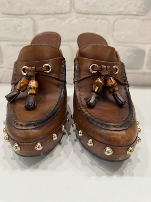 GUCCI グッチ タッセル ミュール レザー 茶 36.5 Gucci Brown Leather Mules & Clogs Brown Platform Size 36.5 | eBay