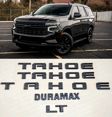 5pcs 2021 Gloss Black Chevrolet Tahoe Door Tailgate LT Druamax Emblems GM OEM