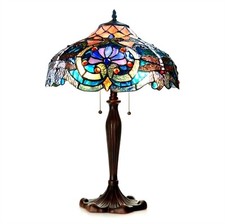 Tiffany Style Victorian Table Lamp Multicolor Dragonfly Stained Glass 24" High