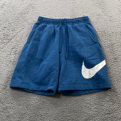 Nike Men's Sweat Shorts Size Small Big Swoosh Blue Pockets Drawstring
