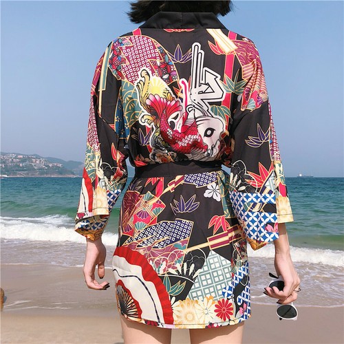 Lady Ukiyoe Kimono Cardigan Tops Jacket Japanese Yukata Bathrobe Harajuku Loose - Picture 5 of 12