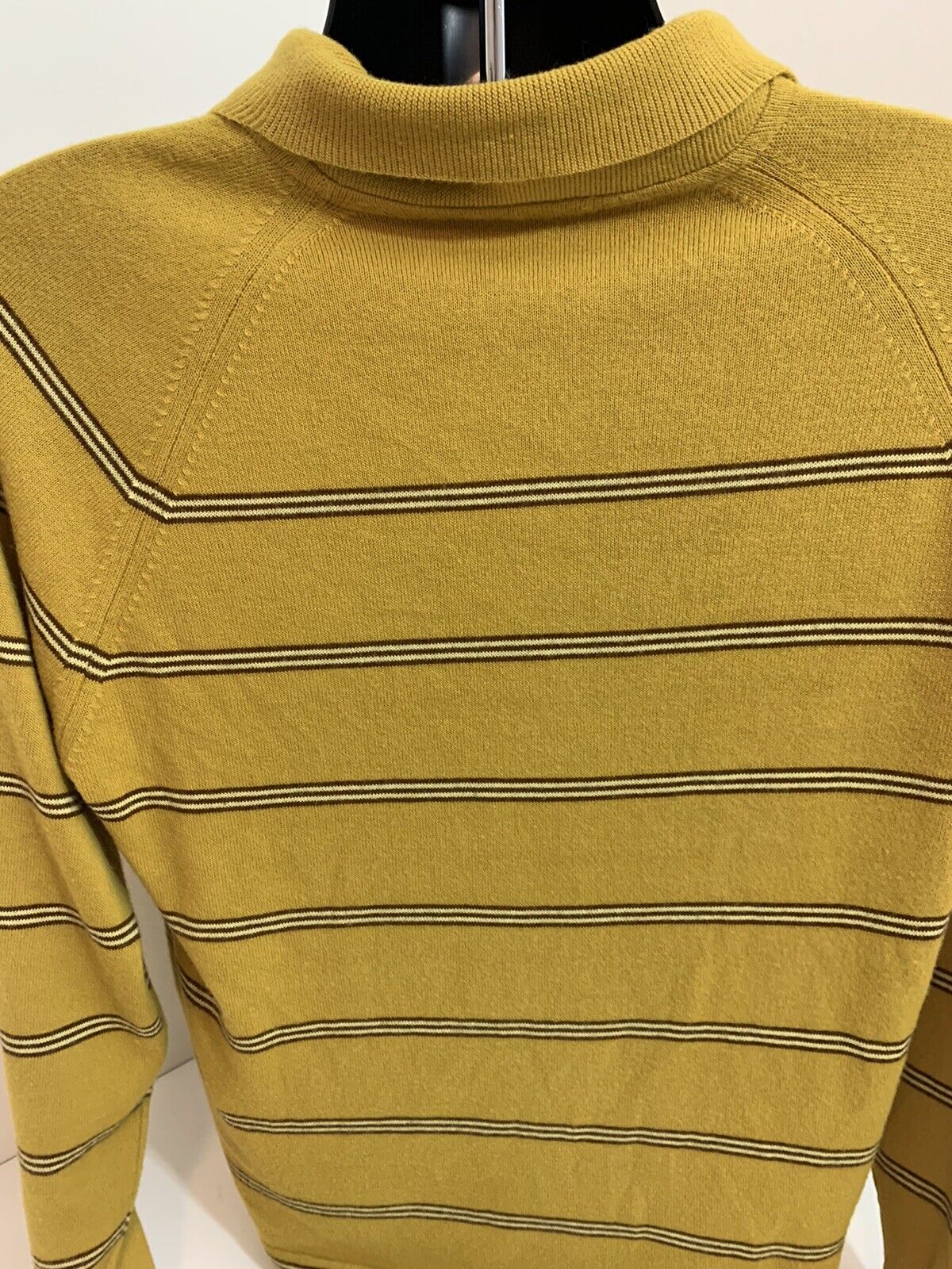 Vintage Collared Striped Sweater Tan Brown 60s 70… - image 5