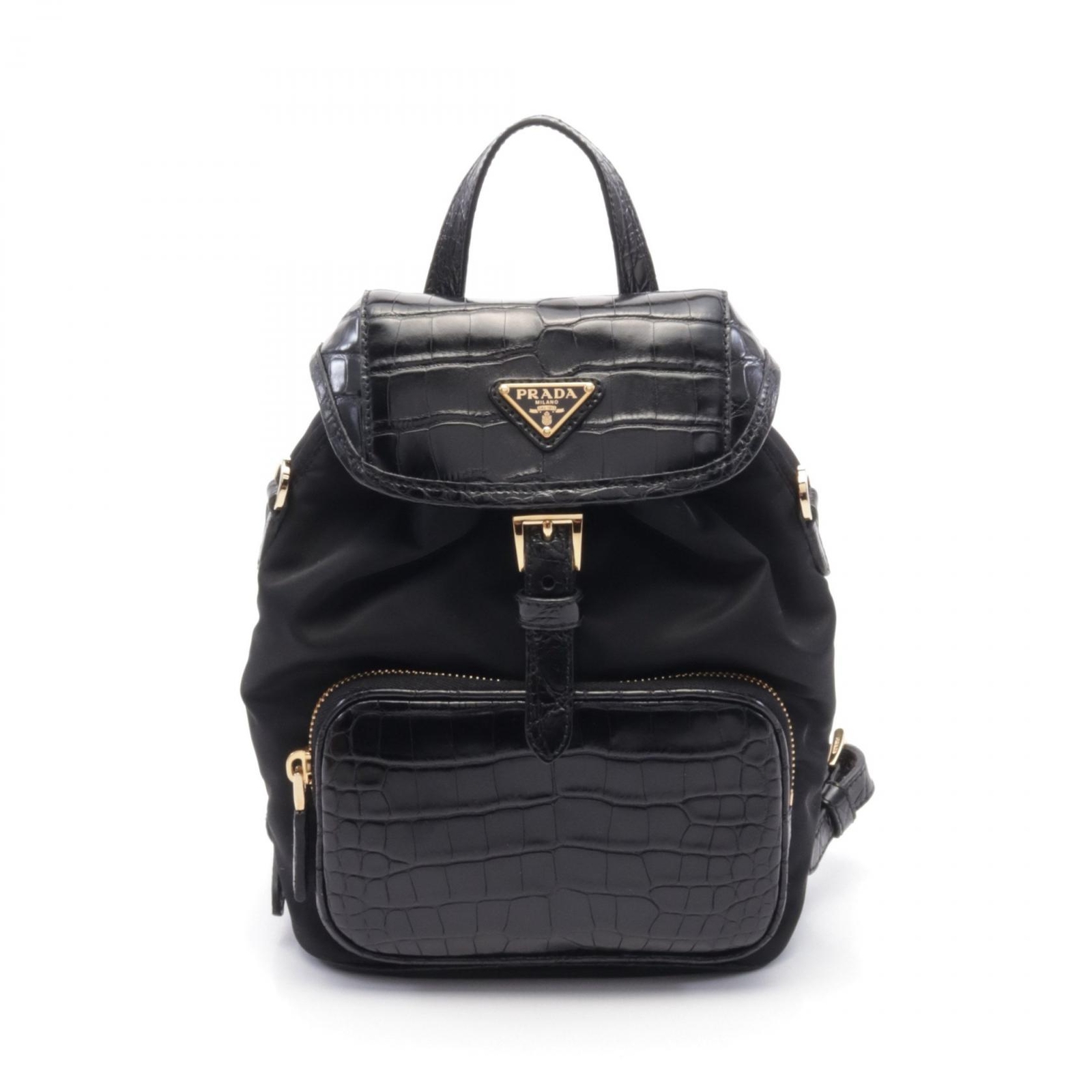 PRADA RE-NYLON TESSUTO＋COCC Rucksack Backpack 1BZ0762COIF0002 leather Black