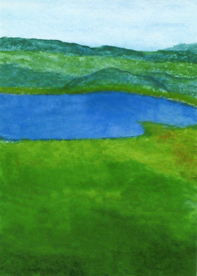Landscape Hills Water Green Collectible ACEO Print of Traditional Painting