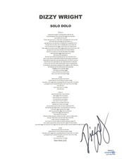 Dizzy Wright Signed Autographed Solo Dolo Lyric Sheet Rapper Hip Hop ACOA COA
