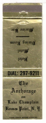 c1970 Matchbook: The Anchorage Hotel on Lake Champlain – Rouses Point ...