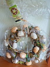 Deko Kranz Ostern 34 cm Natur Frühling Türkranz Gesteck Eier Federn Osterdeko