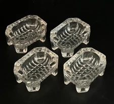 Vintage Set of 4 Rectangular Footed Clear Glass Salt Cellars ~ Slight Glow