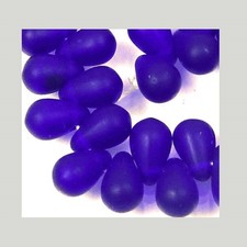 50 Czech Frosted Sea Glass Teardrop Beads - Matte - Cobalt 6x4mm