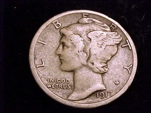 1917-S Mercury Dime, Very Good to nearly Fine Grade.