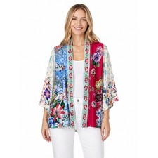 Johnny Was Women's Silk Kimono Size M Floral Long Robe Open Front Resort Coverup